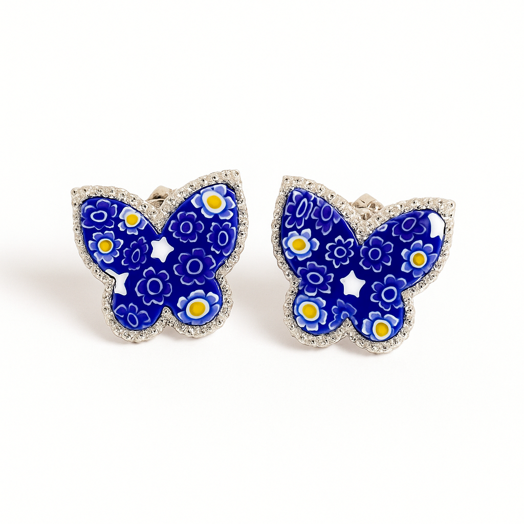 Butterfly shaped blue floral mosaic