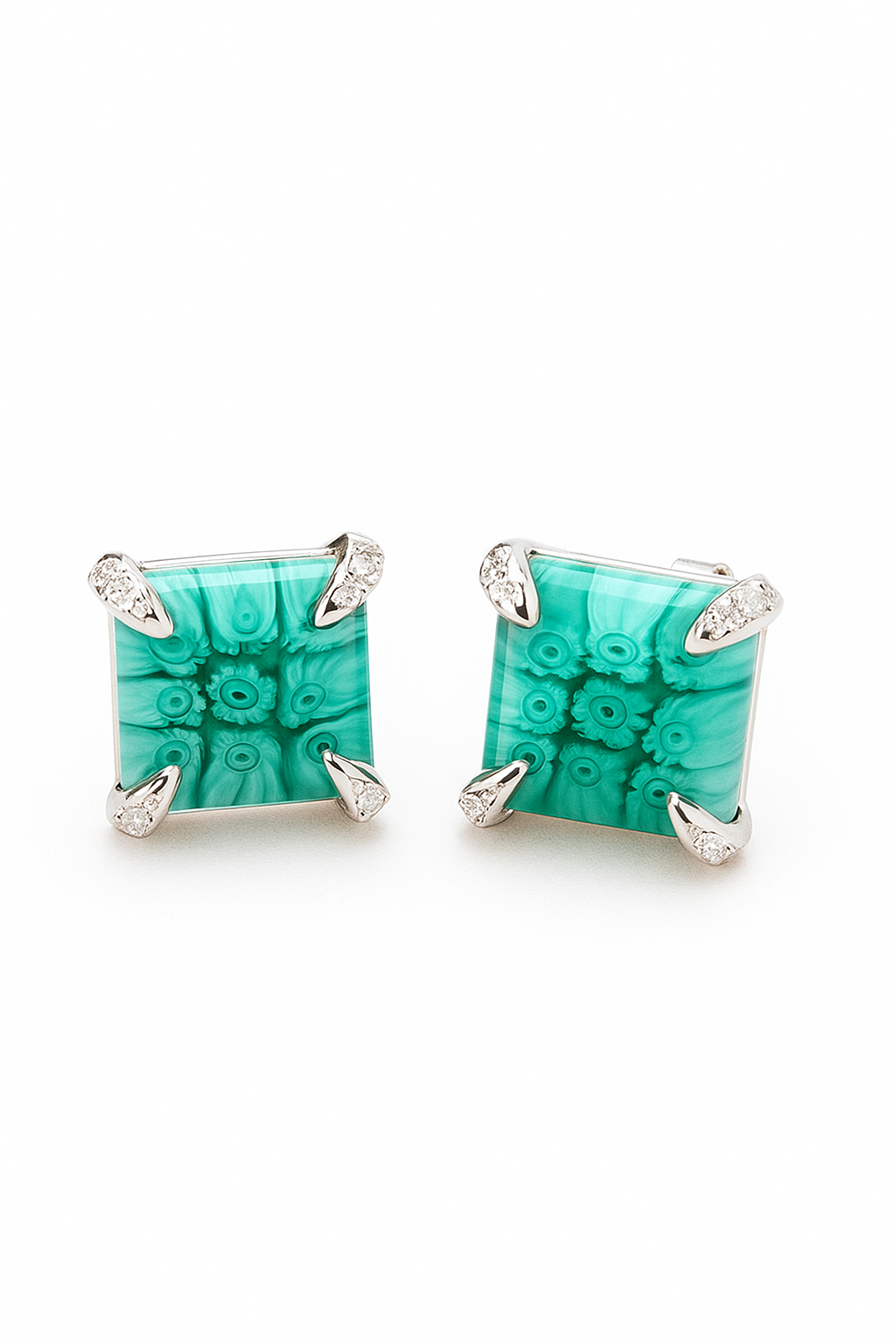 Green floral square shaped earrings