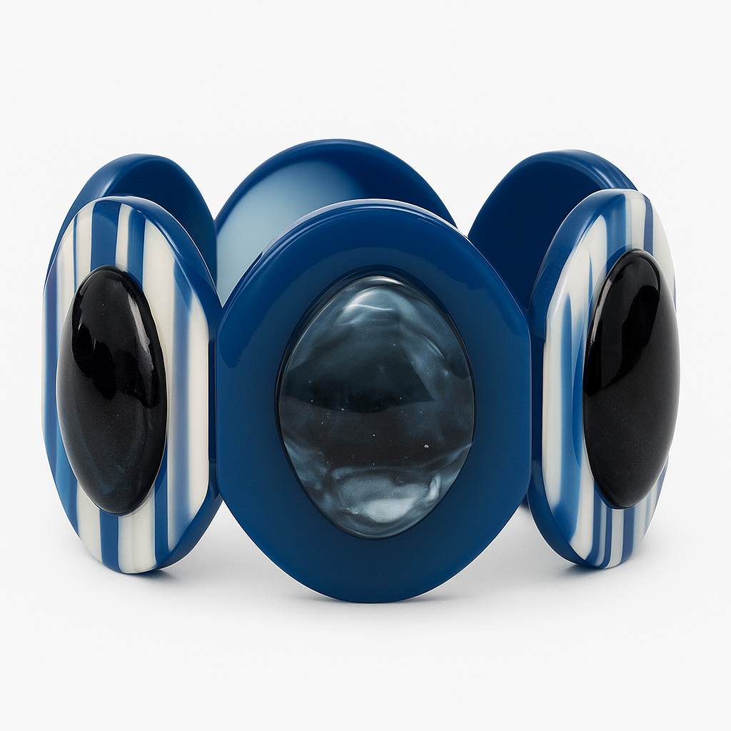 Blue and white marbled resin bracelet