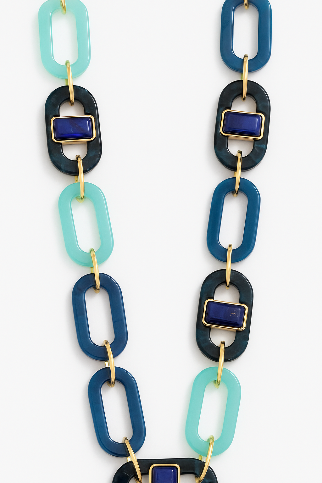 Blue and Turquoise resin chain long necklace