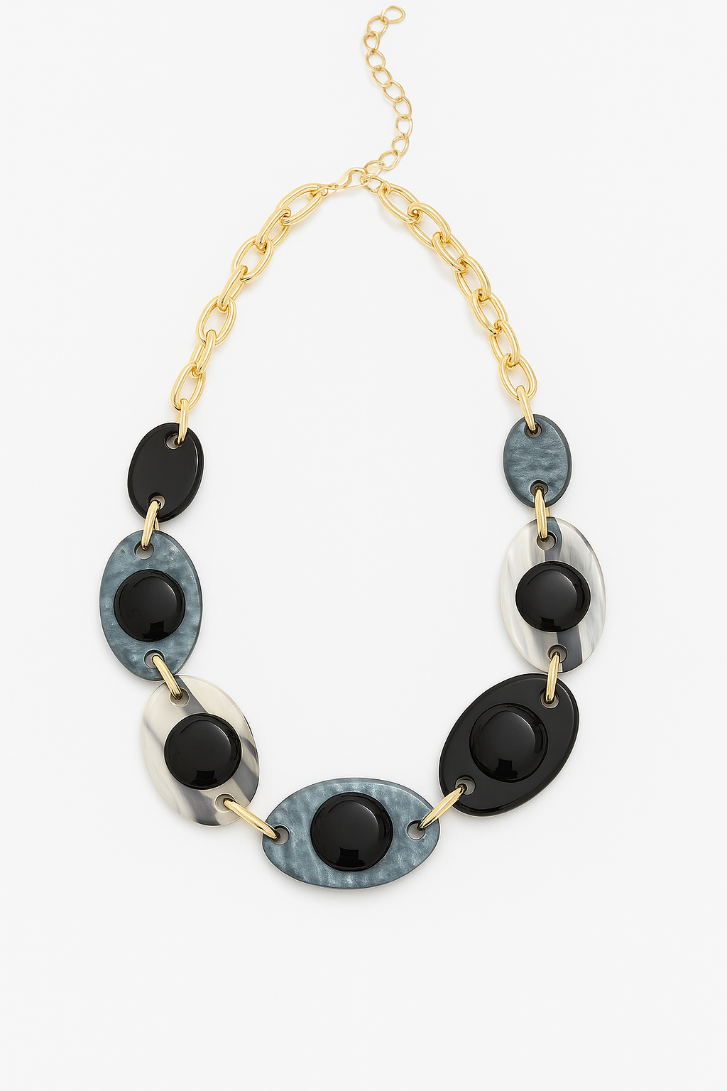 Black and gray marbled resin necklace