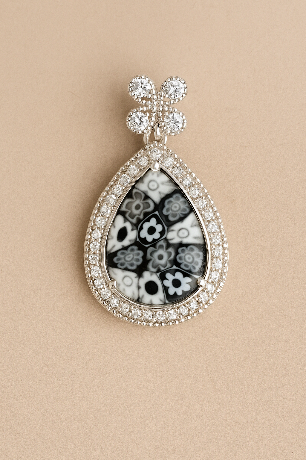 Teadrop pendant black and white pattern millefiori