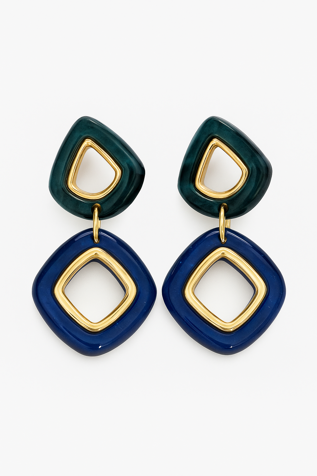 Navy and teal geometric resin earrings