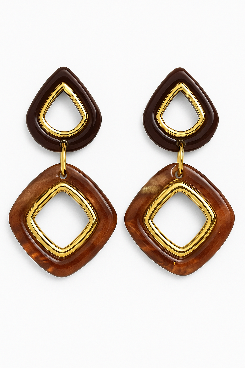 Brown and amber geometric resin earrings