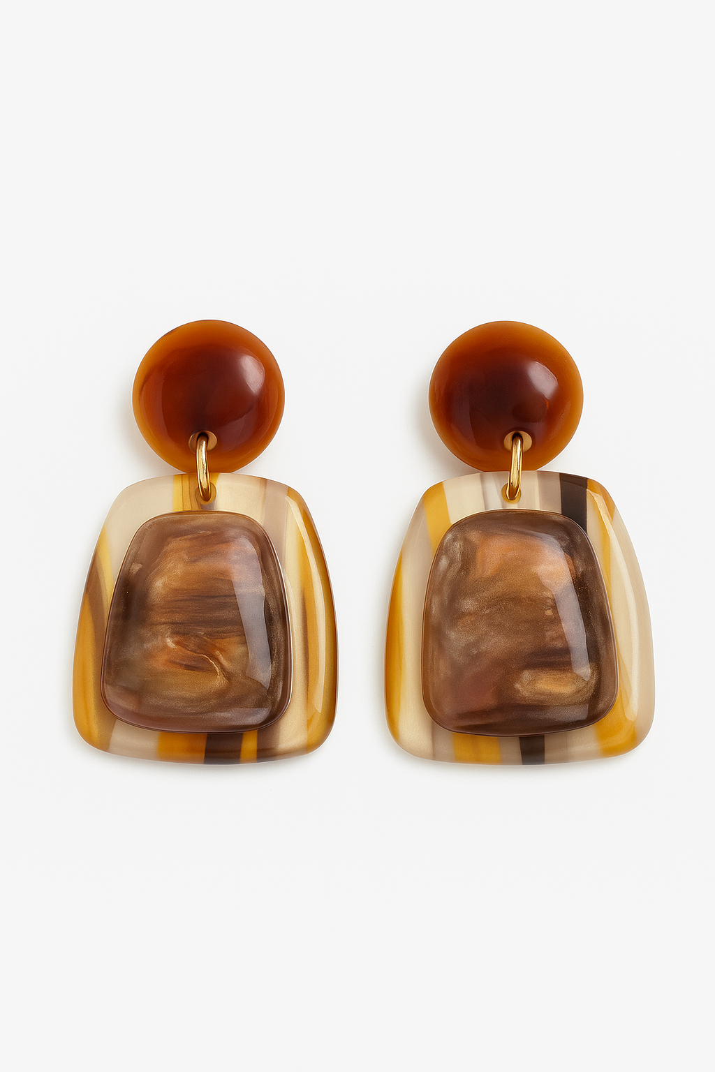 Brown and amber marbled resin earrings